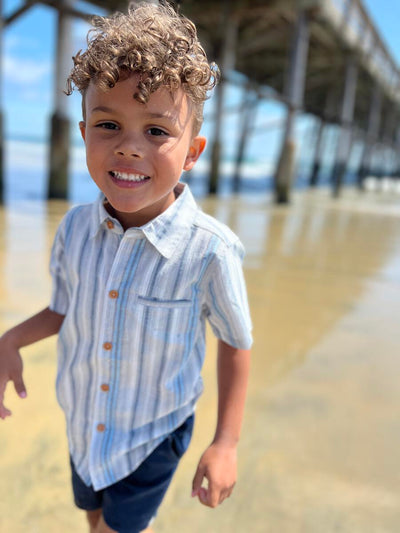 Newport Short Sleeve Button Up - Blue Striped by Me & Henry FINAL SALE