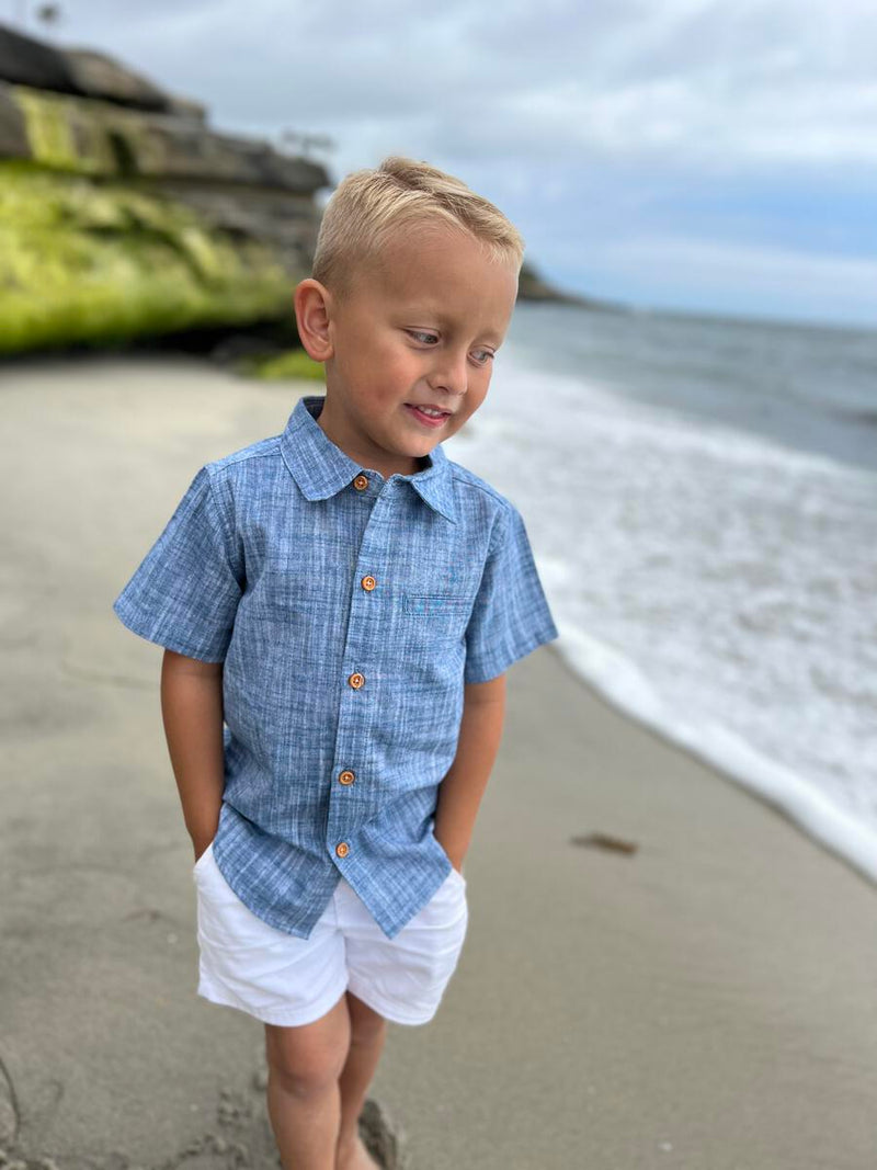 Newport Short Sleeve Button Up - Heathered Navy by Me & Henry - FINAL SALE