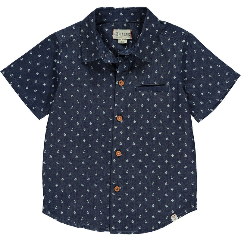 Maui Short Sleeve Button Up - Chambray Anchors by Me & Henry FINAL SALE