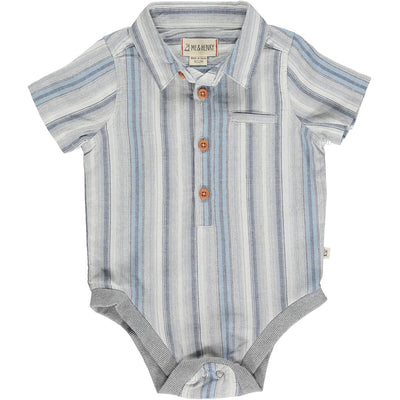 Helford Short Sleeve Button Down Bodysuit - Blue Striped by Me & Henry FINAL SALE