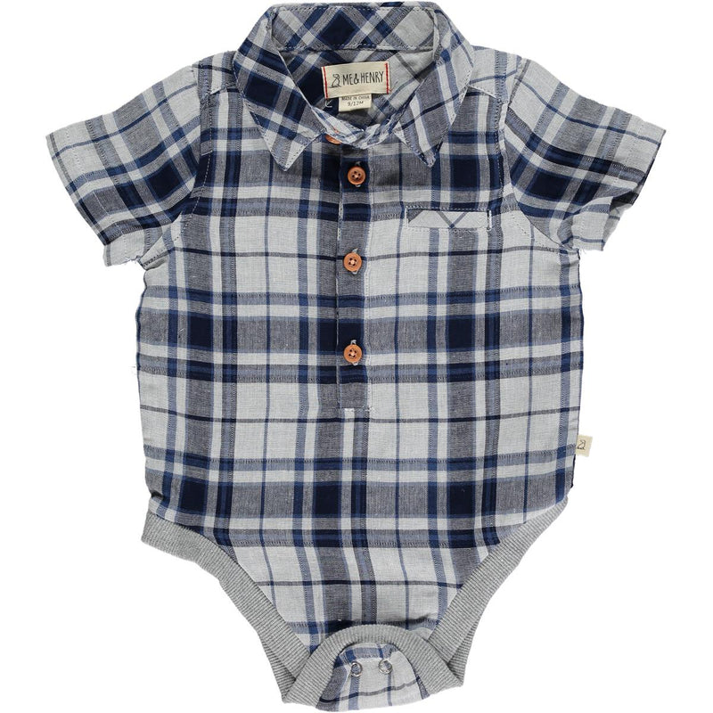 Helford Short Sleeve Button Down Bodysuit - Navy/White Plaid by Me & Henry FINAL SALE