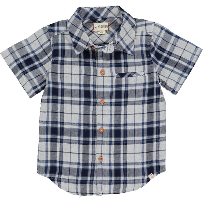 Newport Short Sleeve Button Up - Navy/White Plaid by Me & Henry FINAL SALE