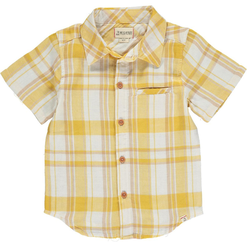 Newport Short Sleeve Button Up - Gold Plaid by Me & Henry  FINAL SALE