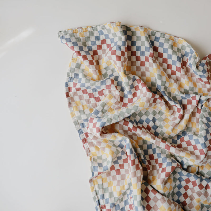 Organic Muslin Swaddle - Retro Check by Mushie & Co