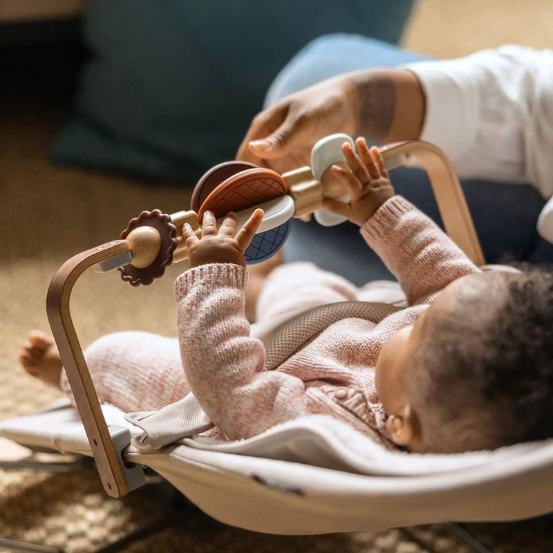 Mira Bouncer Wonder Wheel Toy Bar - Multicolor/Walnut Wood by Uppababy