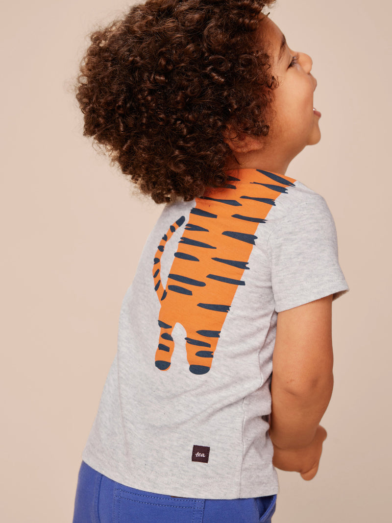 Tiger Turn Baby Graphic Tee - Light Grey Heather by Tea Collection FINAL SALE