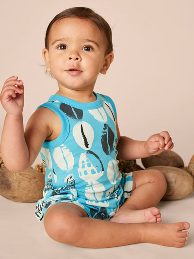 Sleeveless Baby Romper - Blockprint Shells by Tea Collection FINAL SALE