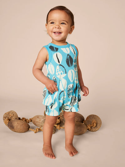 Sleeveless Baby Romper - Blockprint Shells by Tea Collection FINAL SALE