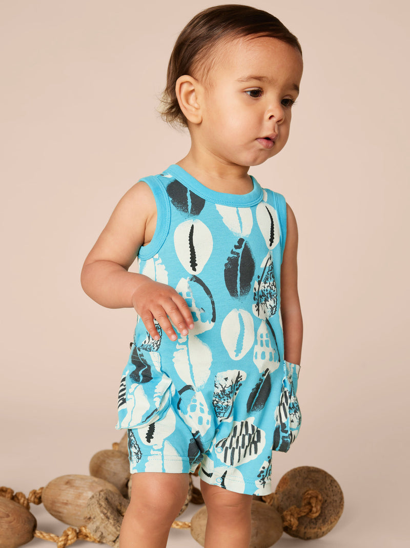 Sleeveless Baby Romper - Blockprint Shells by Tea Collection FINAL SALE