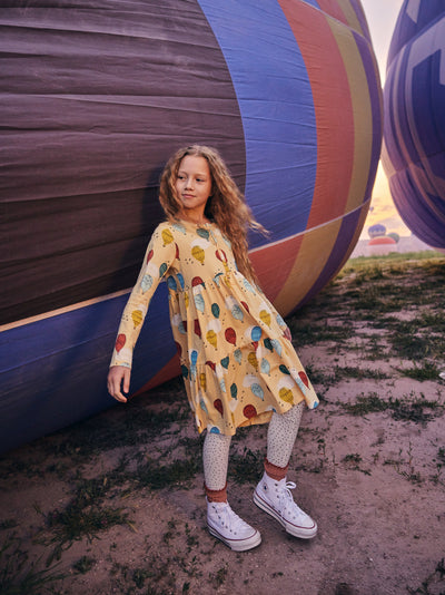 Long Sleeve Tiered Henley Dress - Cappadocia Hot Air Balloons by Tea Collection