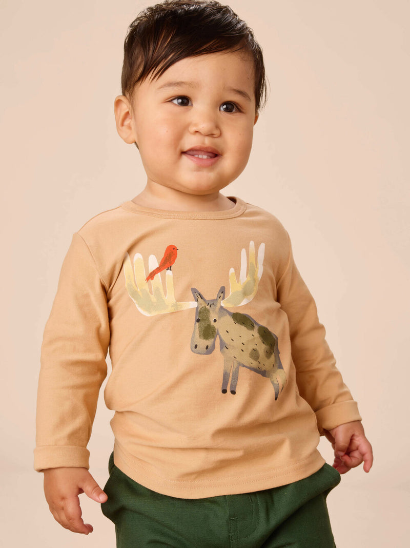 Moose & Bird Baby Graphic Tee - Balsa Wood by Tea Collection