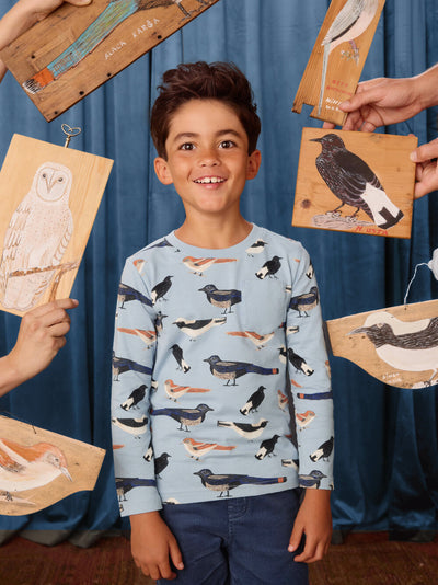 Long Sleeve Printed Pocket Tee - Nihat's Birds by Tea Collection