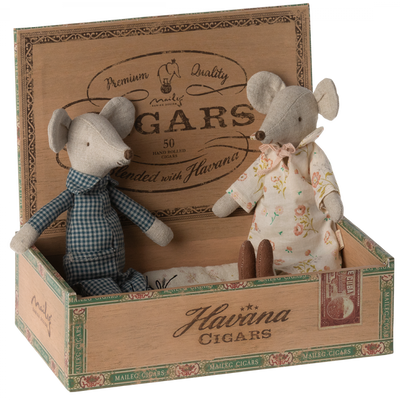 Grandma and Grandpa Mice in Cigarbox by Maileg