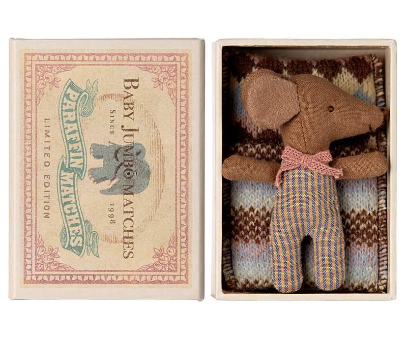 Sleepy Wakey, Baby Mouse in Matchbox - Rose (Checked Pajamas) by Maileg