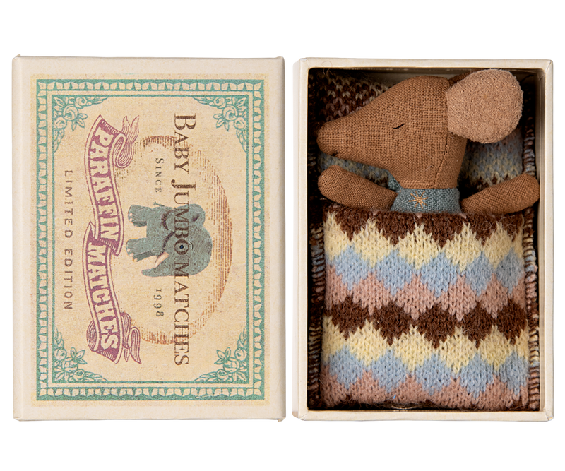 Sleepy Wakey, Baby Mouse in Matchbox - Blue by Maileg