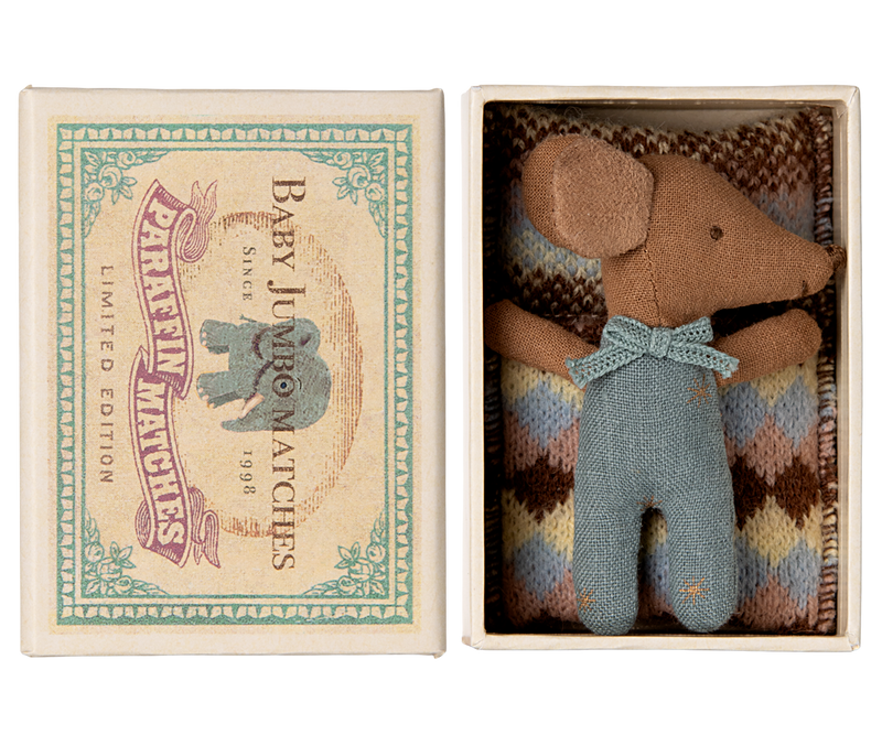 Sleepy Wakey, Baby Mouse in Matchbox - Blue by Maileg