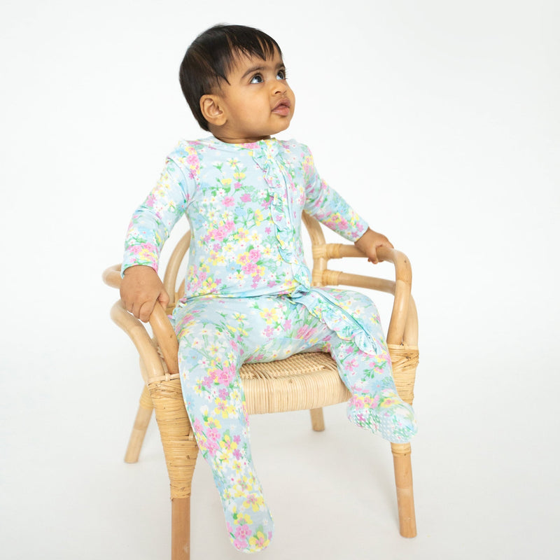 Bamboo 2 Way Ruffle Zipper Footie - Little Buttercup Floral by Angel Dear - FINAL SALE