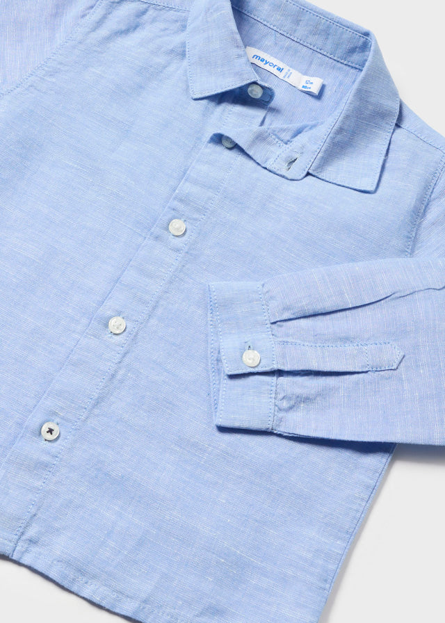 Linen Long Sleeve Shirt - Sky Blue by Mayoral FINAL SALE