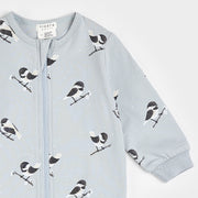 Chickadee Print on Pearl Blue Sleeper by Petit Lem