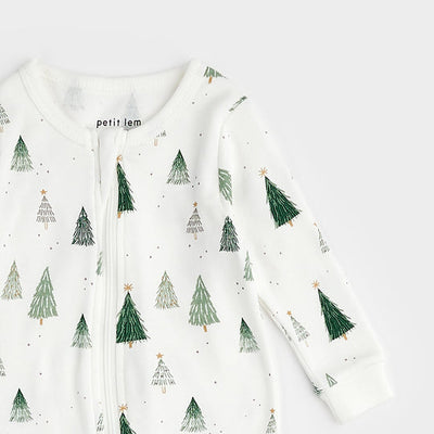 Christmas Tree Print on Off-White Sleeper by Petit Lem