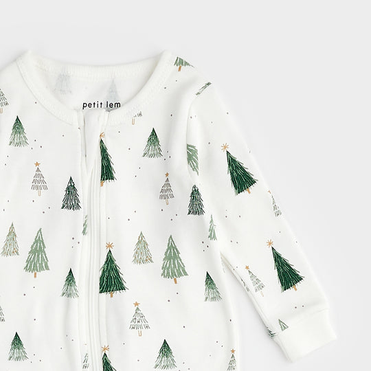 Christmas Tree Print on Off-White Sleeper by Petit Lem