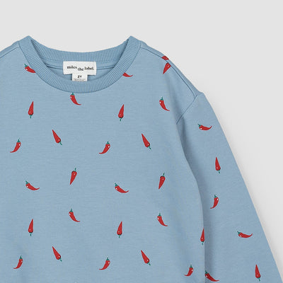 Terry Sweatshirt - Hot Pepper Print on Light Azul by miles the label. - FINAL SALE