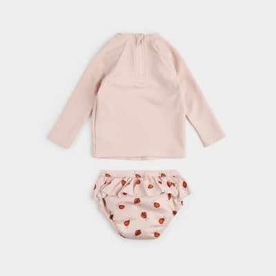 Ribbed Rose Rashguard Set With Lady Bug Swim Diaper by Petit Lem - FINAL SALE