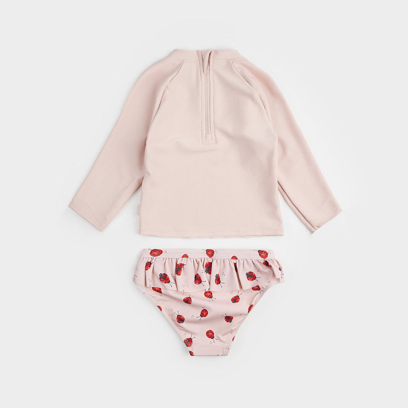 Ribbed Long-Sleeve Rose & Ladybug Rashguard Set by Petit Lem - FINAL SALE