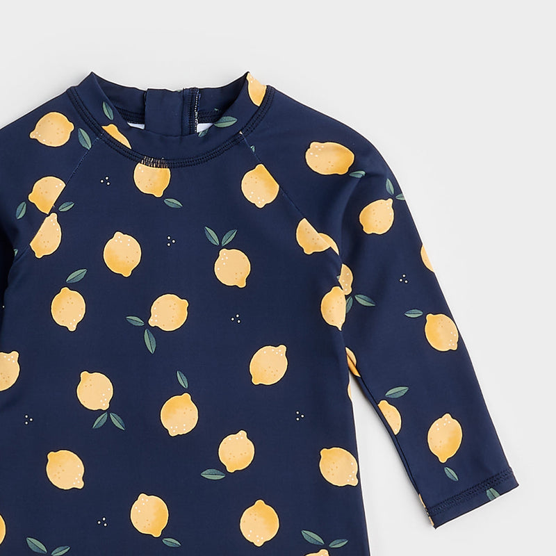 Long Sleeve Swim Romper - Lemon Print On Navy by Petit Lem - FINAL SALE