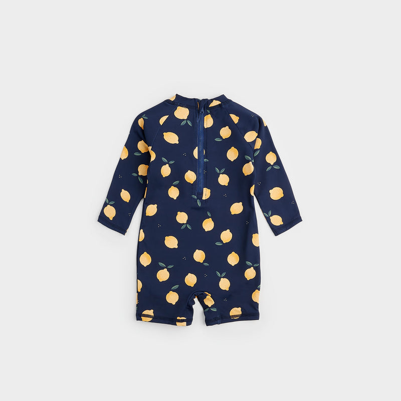 Long Sleeve Swim Romper - Lemon Print On Navy by Petit Lem - FINAL SALE