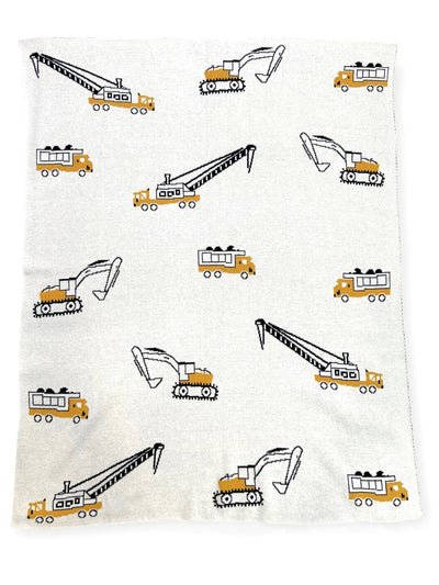 Organic Cotton Jacquard Sweater Knit Baby Blanket - Trucks by Viverano Organics