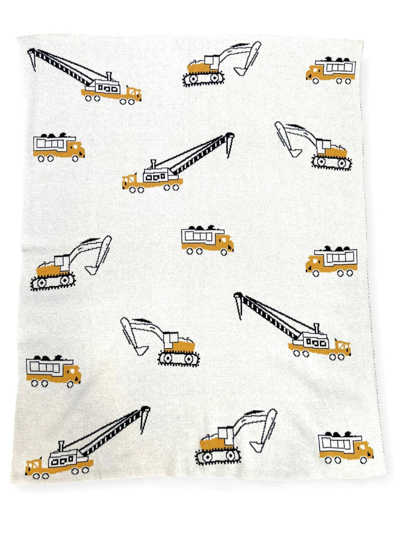 Organic Cotton Jacquard Sweater Knit Baby Blanket - Trucks by Viverano Organics