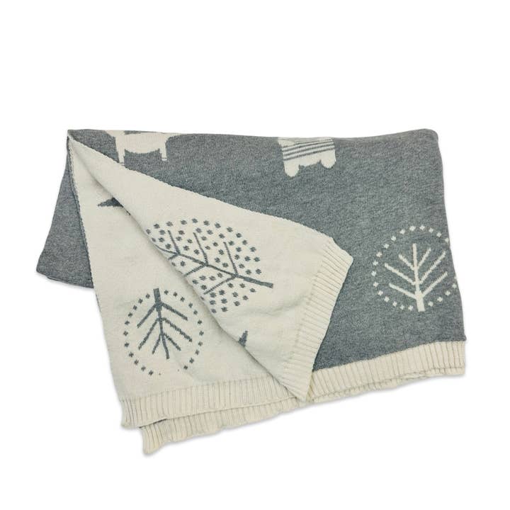 Organic Reversible Jacquard Sweater Knit Blanket - Into The Woods by Viverano Organics