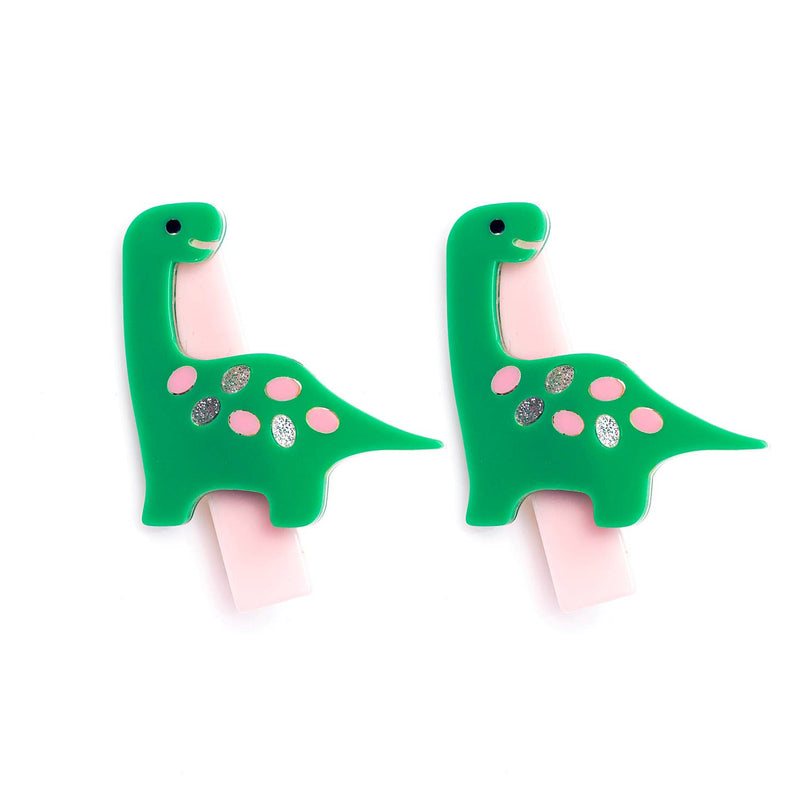 Preciousaurus Green Alligator Clips by Lilies & Roses NY