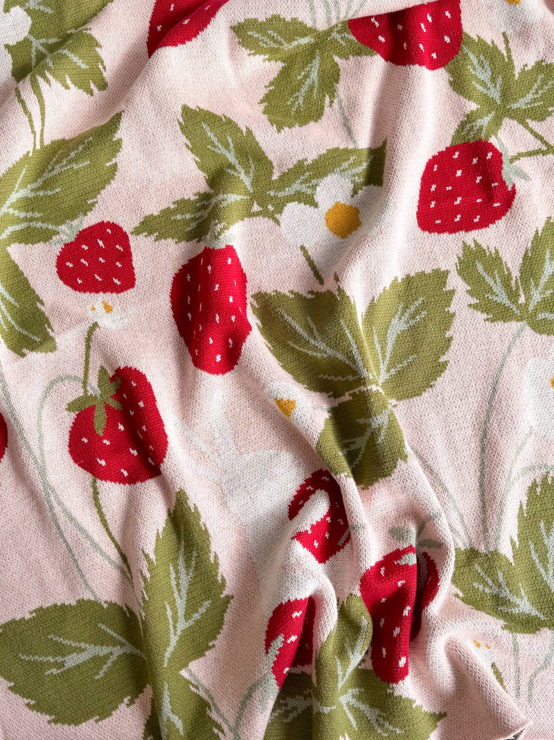 Organic Cotton Blanket - Bunny Strawberry by The Blueberry Hill