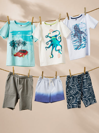 Printed Gym Shorts - Kanagawa Waves by Tea Collection FINAL SALE