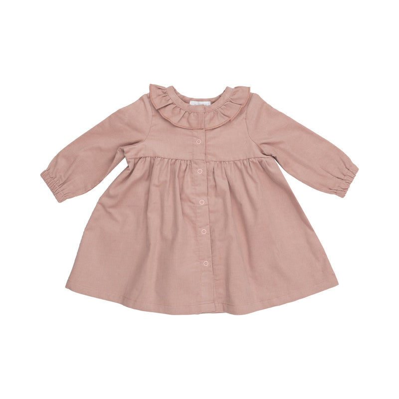 Corduroy Ruffle Neck Dress and Rib Legging - Misty Rose by Angel Dear