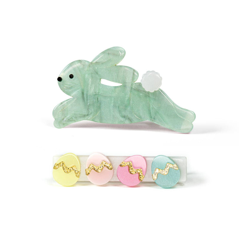 Mint Hop Bunny and Easter Eggs Clips by Lilies & Roses NY