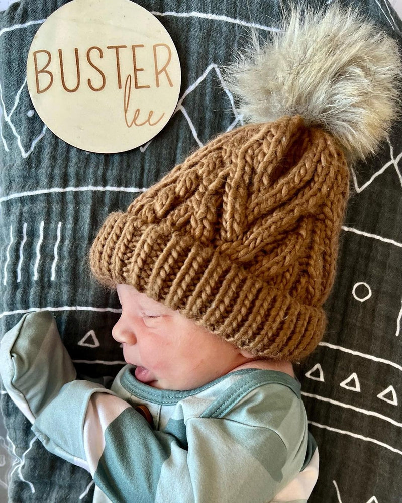 Pop Pom Knit Hat - Pecan by Huggalugs