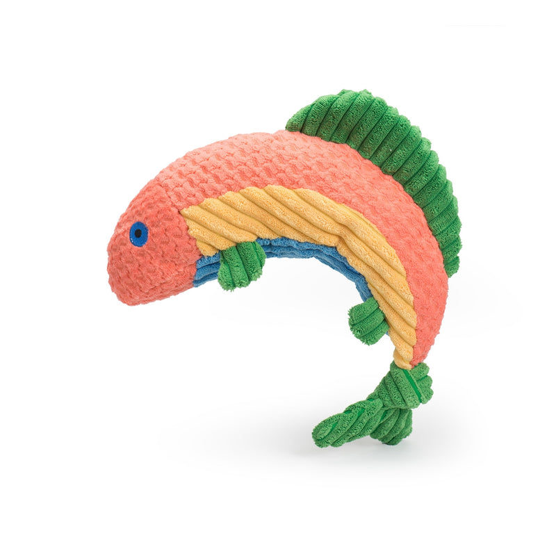 Raucous Rainbow Trout Knottie Plush Dog Toy by Hugglehounds