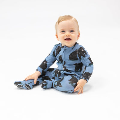 Bamboo 2 Way Zipper Footie - Black Bears by Angel Dear