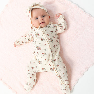 Bamboo 2 Way Zipper Footie - Misty Rose Floral by Angel Dear