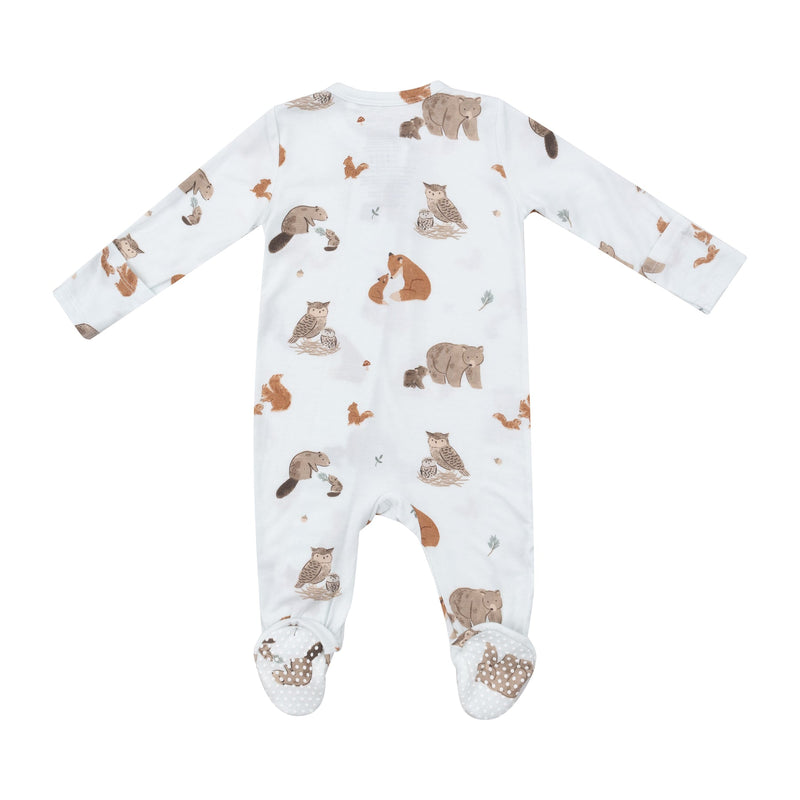 Bamboo 2 Way Zipper Footie - Mixed Woodland Animals Blue by Angel Dear