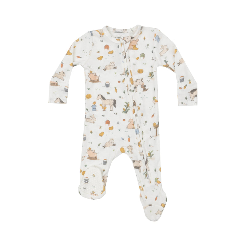 Bamboo 2 Way Zipper Footie - Farm Babies White by Angel Dear