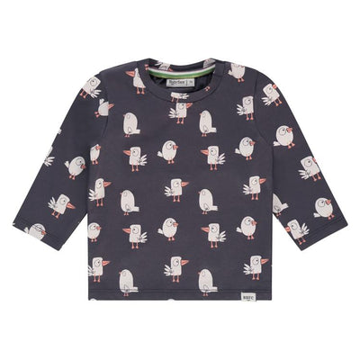 Birds Print Long Sleeve Tee - Dark Grey by Babyface - FINAL SALE