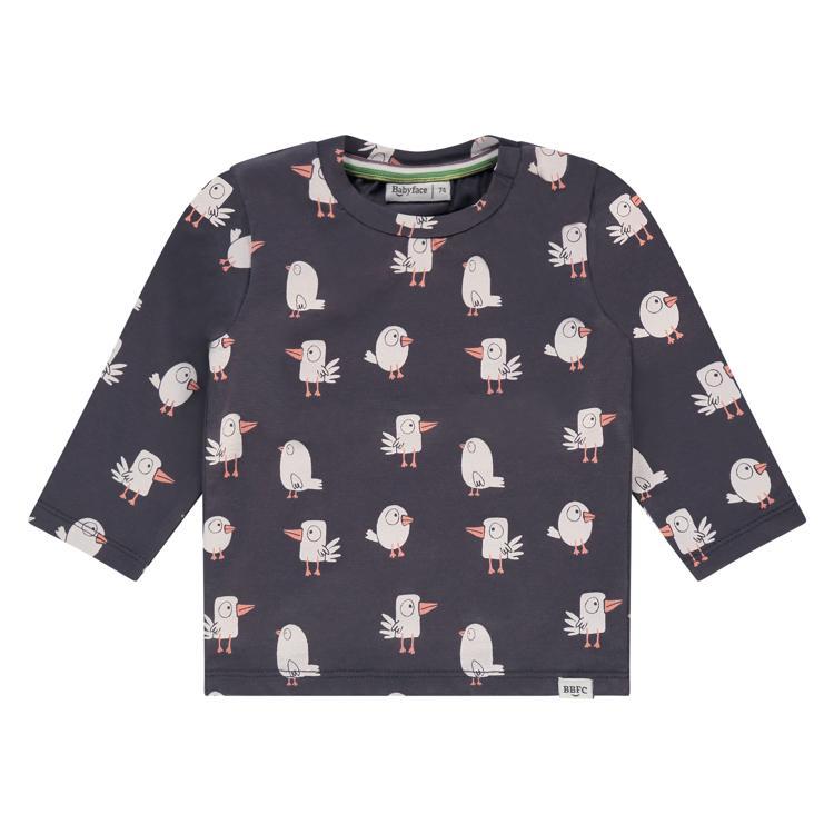 Birds Print Long Sleeve Tee - Dark Grey by Babyface - FINAL SALE