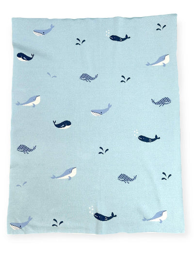 Organic Cotton Jacquard Sweater Knit Baby Blanket - Whales by Viverano Organics