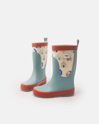 Rain Boots - Rainy Houses Teal by 7AM Enfant FINAL SALE