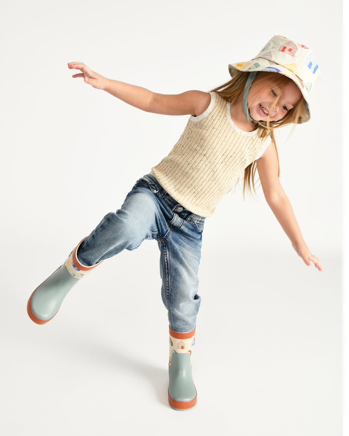 Rain Boots - Rainy Houses Teal by 7AM Enfant FINAL SALE