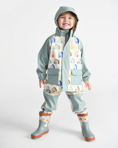 Rain Boots - Rainy Houses Teal by 7AM Enfant FINAL SALE